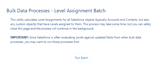 Salesforce NPSP Levels batch update run for donor engagement plans