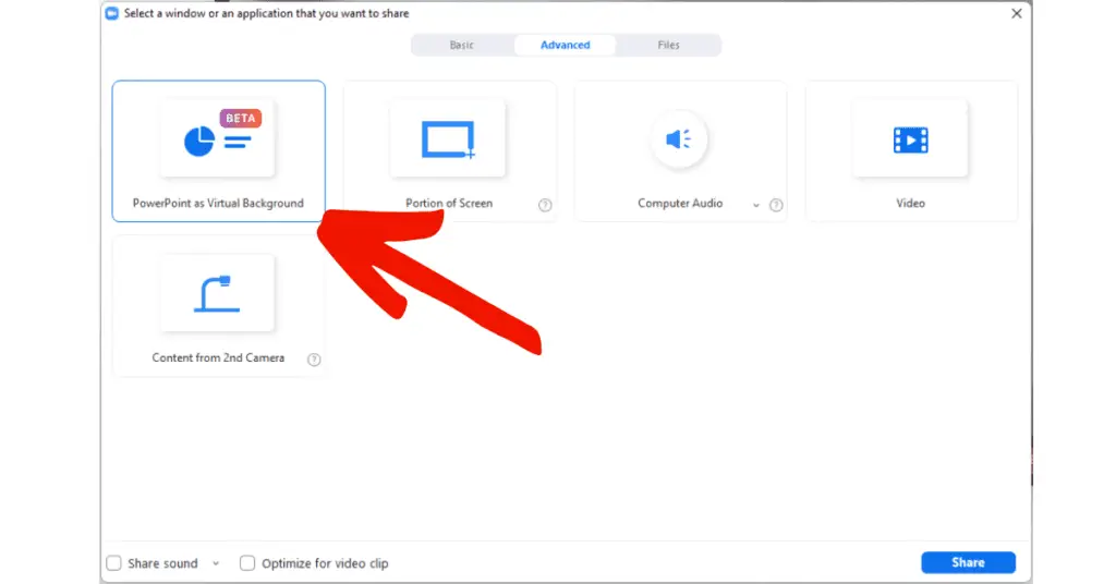 Zoom Select PowerPoint as Virtual Background Option