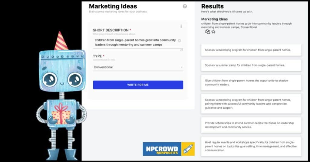AI generating marketing ideas from a prompt